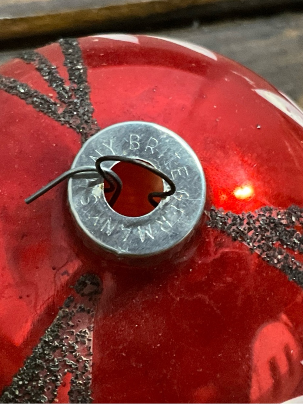 Vintage Large Red Shiny Brite Ornament Germany Black Mica Pattern MCM - Picture 5 of 5